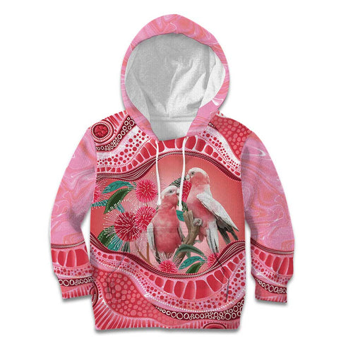 Indigenous Pink Galah Australia Kid Hoodie Australian Hakea Aboriginal Art Proud