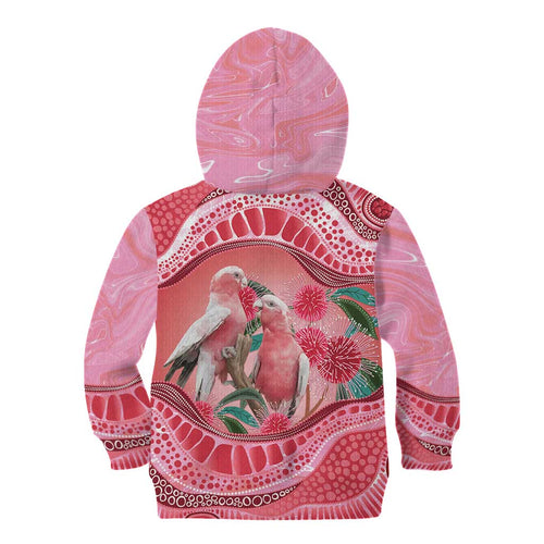 Indigenous Pink Galah Australia Kid Hoodie Australian Hakea Aboriginal Art Proud