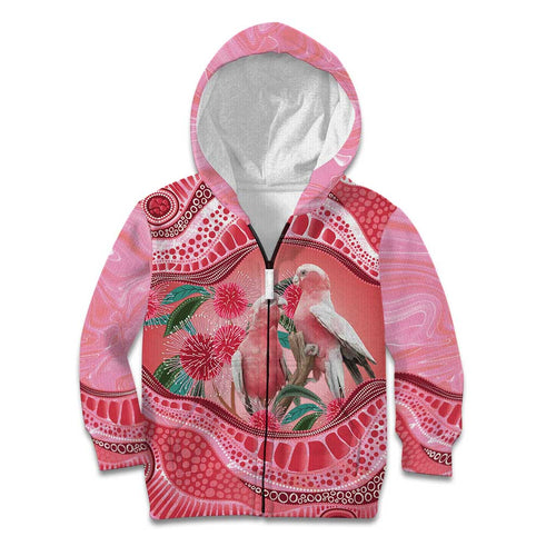 Indigenous Pink Galah Australia Kid Hoodie Australian Hakea Aboriginal Art Proud