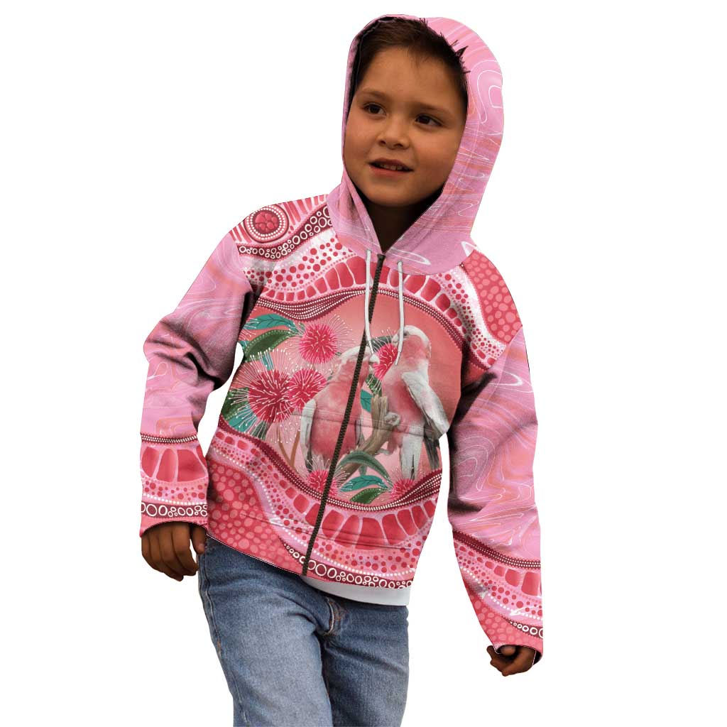 Indigenous Pink Galah Australia Kid Hoodie Australian Hakea Aboriginal Art Proud
