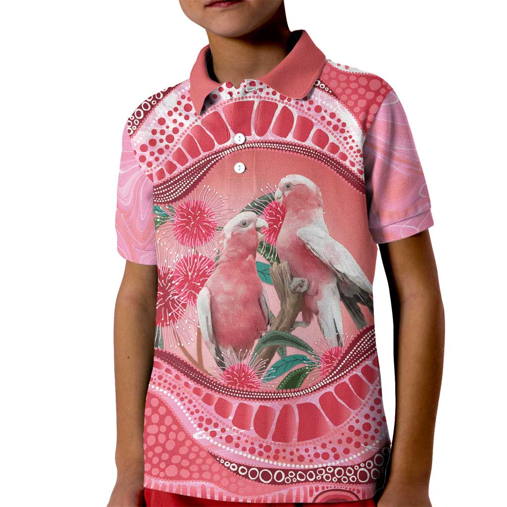 Indigenous Pink Galah Australia Kid Polo Shirt Australian Hakea Aboriginal Art Proud