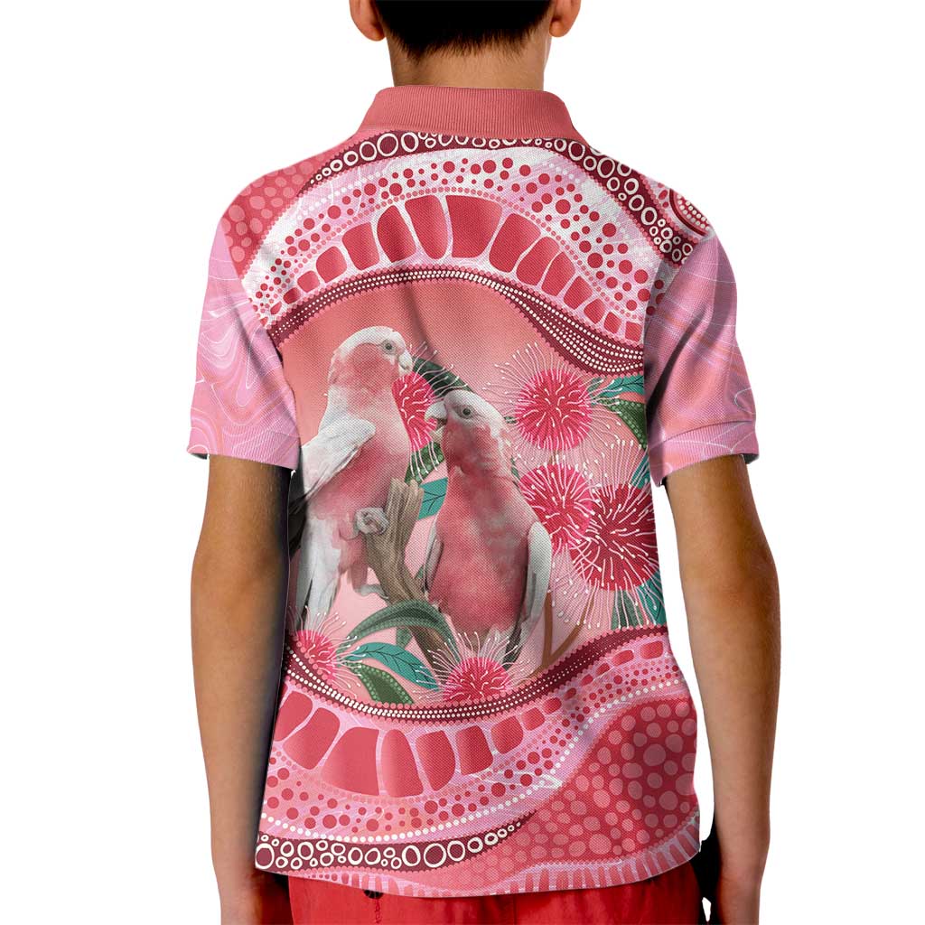 Indigenous Pink Galah Australia Kid Polo Shirt Australian Hakea Aboriginal Art Proud