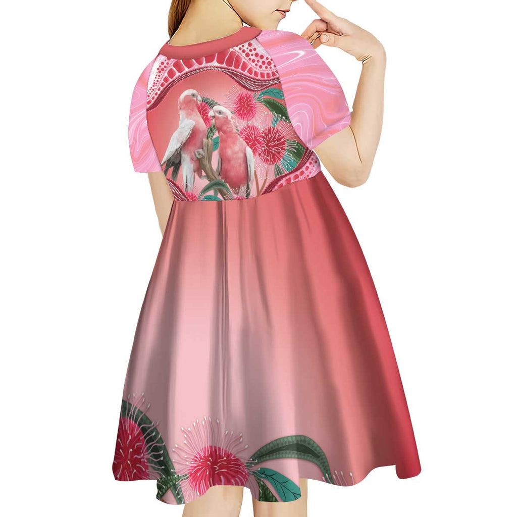 Indigenous Pink Galah Australia Kid Short Sleeve Dress Australian Hakea Aboriginal Art Proud