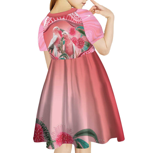 Indigenous Pink Galah Australia Kid Short Sleeve Dress Australian Hakea Aboriginal Art Proud