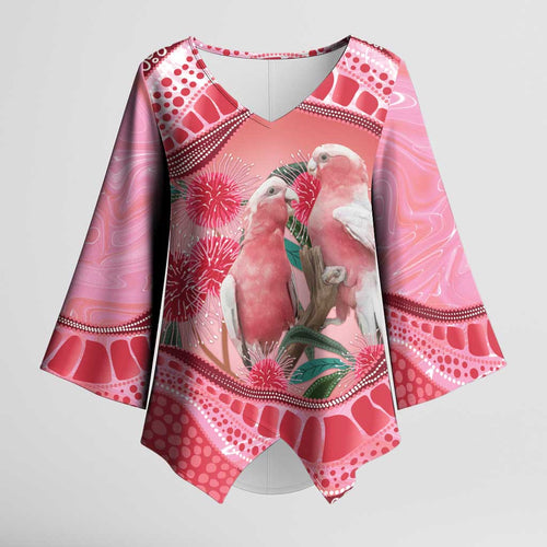 Indigenous Pink Galah Australia Kimono Sleeve Blouse Australian Hakea Aboriginal Art Proud