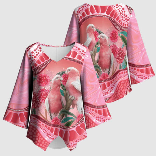 Indigenous Pink Galah Australia Kimono Sleeve Blouse Australian Hakea Aboriginal Art Proud