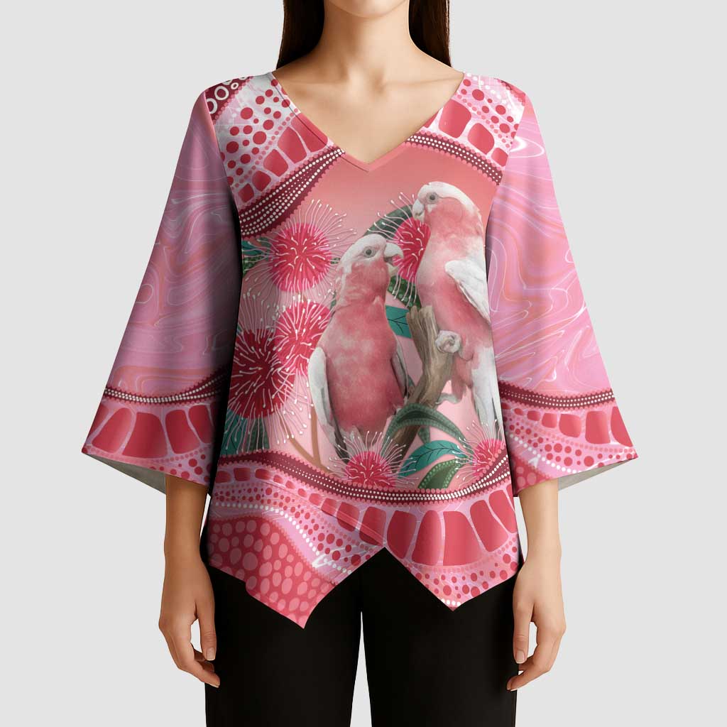 Indigenous Pink Galah Australia Kimono Sleeve Blouse Australian Hakea Aboriginal Art Proud