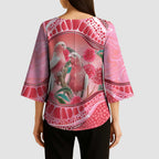Indigenous Pink Galah Australia Kimono Sleeve Blouse Australian Hakea Aboriginal Art Proud