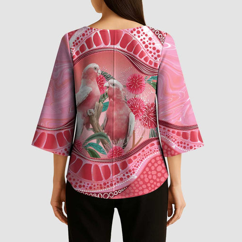 Indigenous Pink Galah Australia Kimono Sleeve Blouse Australian Hakea Aboriginal Art Proud