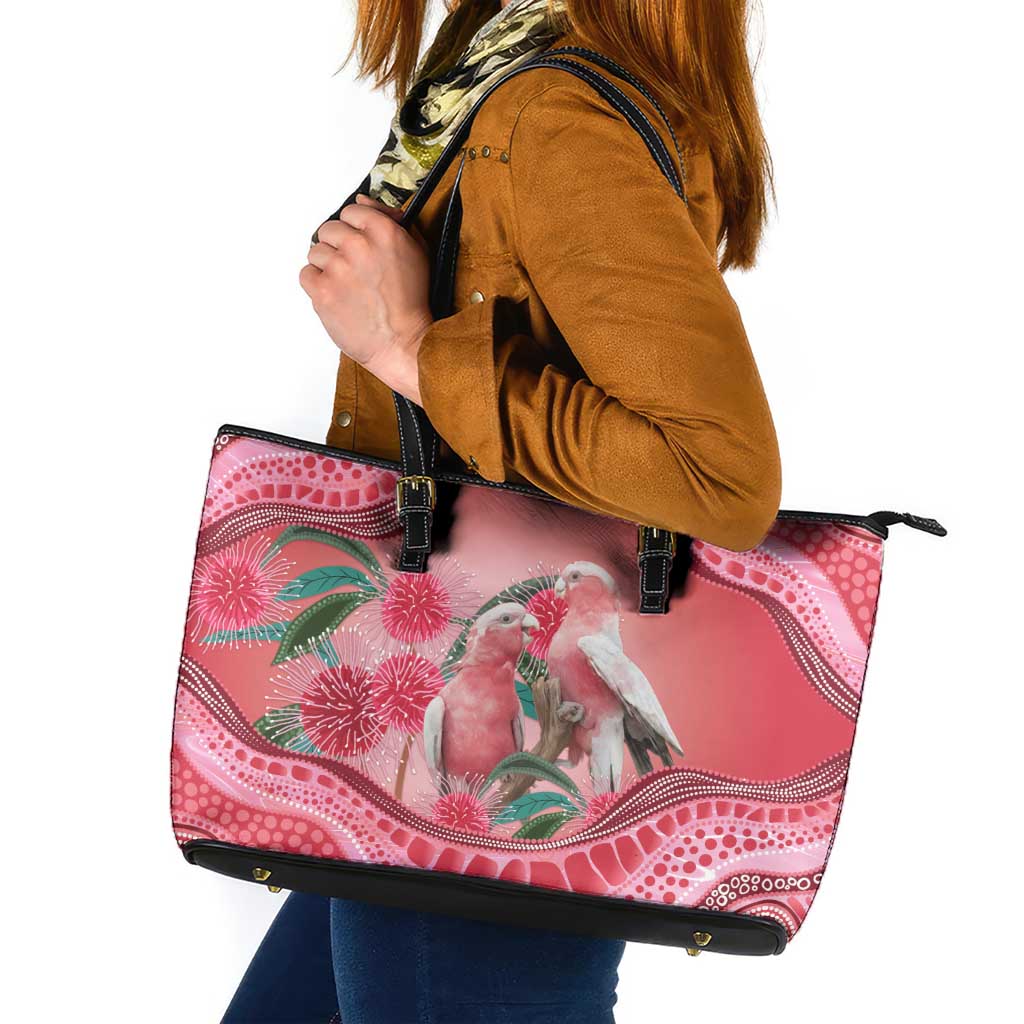 Indigenous Pink Galah Australia Leather Tote Bag Australian Hakea Aboriginal Art Proud
