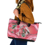 Indigenous Pink Galah Australia Leather Tote Bag Australian Hakea Aboriginal Art Proud