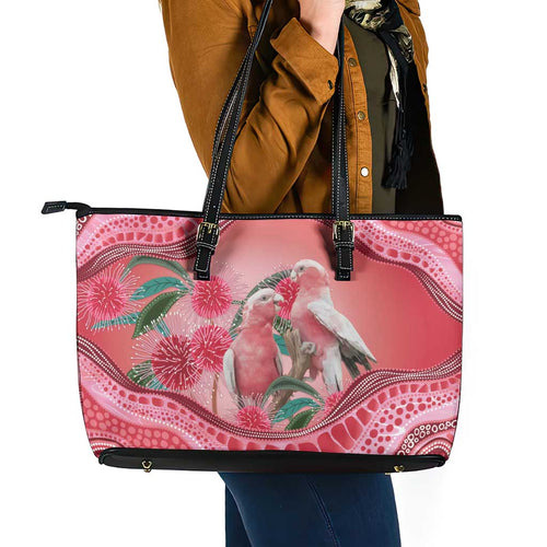Indigenous Pink Galah Australia Leather Tote Bag Australian Hakea Aboriginal Art Proud