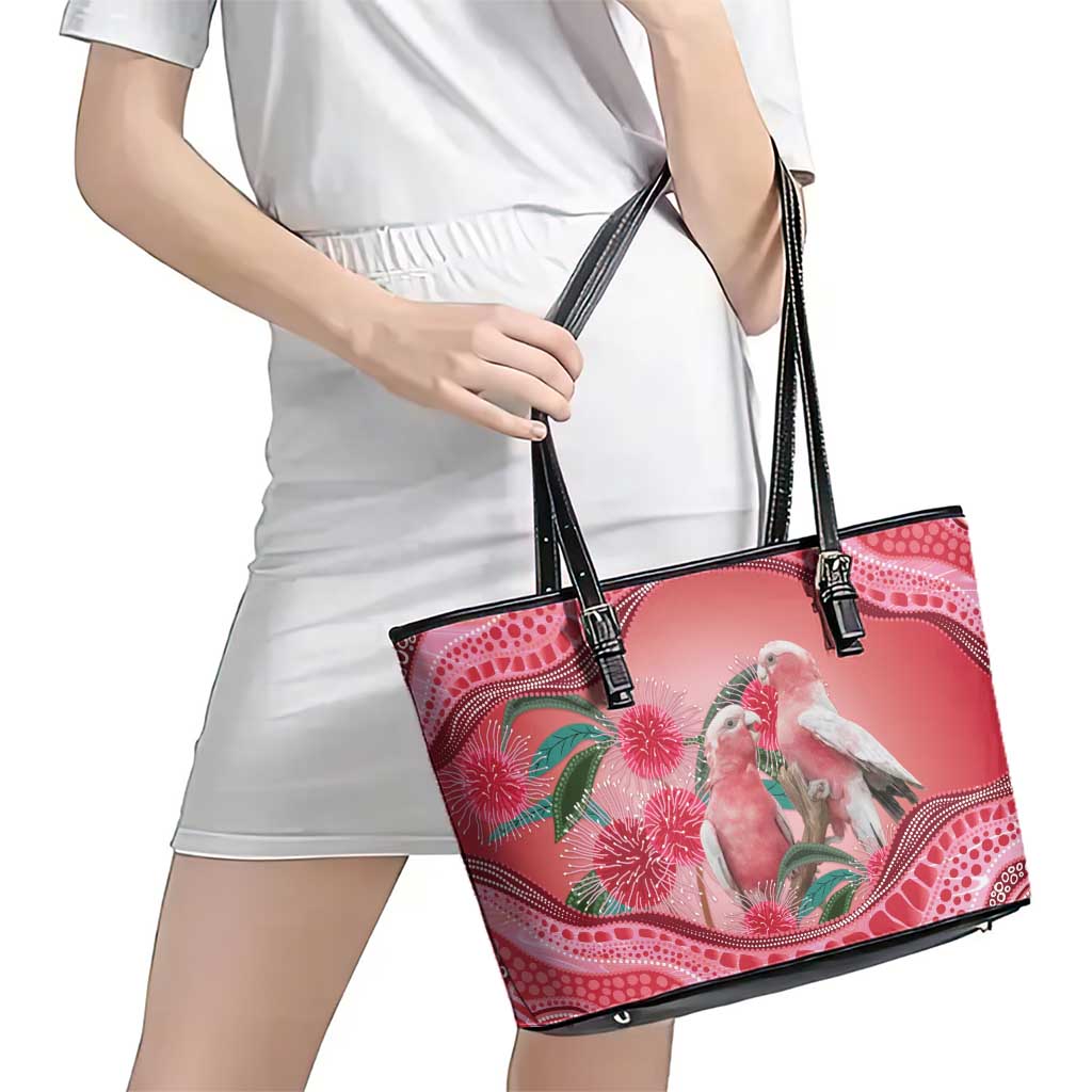 Indigenous Pink Galah Australia Leather Tote Bag Australian Hakea Aboriginal Art Proud