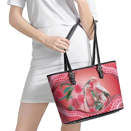 Indigenous Pink Galah Australia Leather Tote Bag Australian Hakea Aboriginal Art Proud