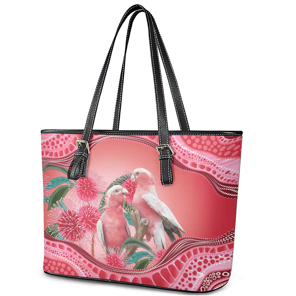 Indigenous Pink Galah Australia Leather Tote Bag Australian Hakea Aboriginal Art Proud