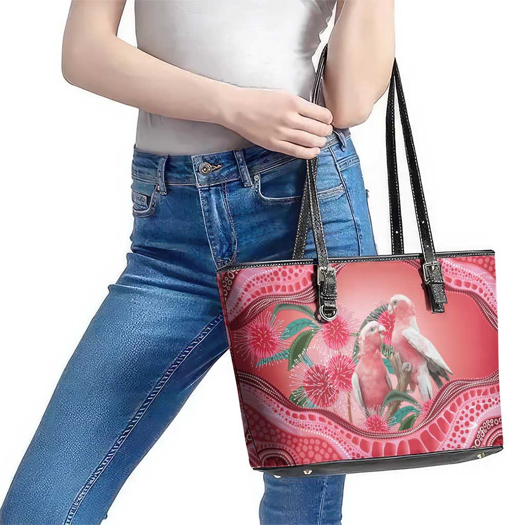 Indigenous Pink Galah Australia Leather Tote Bag Australian Hakea Aboriginal Art Proud