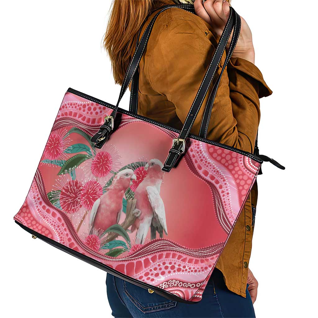 Indigenous Pink Galah Australia Leather Tote Bag Australian Hakea Aboriginal Art Proud