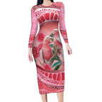 Indigenous Pink Galah Australia Long Sleeve Bodycon Dress Australian Hakea Aboriginal Art Proud