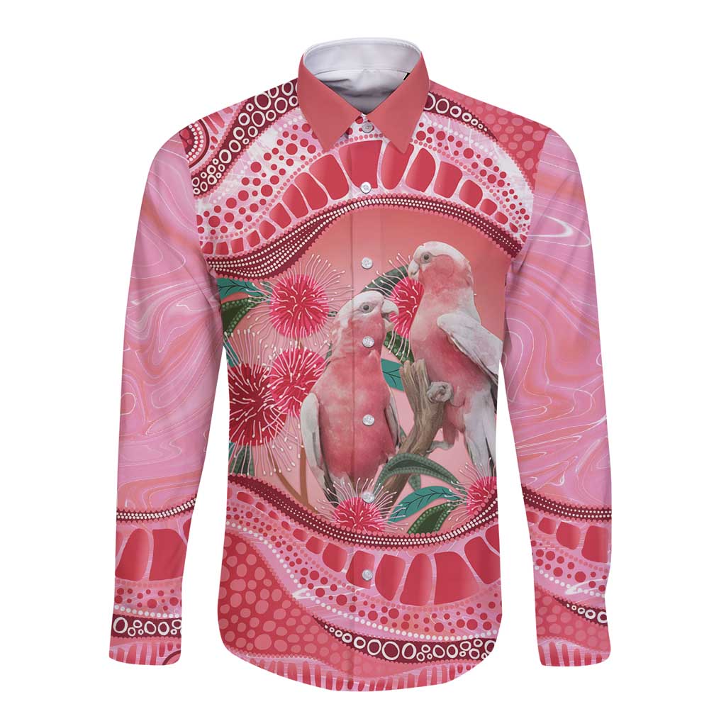 Indigenous Pink Galah Australia Long Sleeve Button Shirt Australian Hakea Aboriginal Art Proud