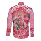 Indigenous Pink Galah Australia Long Sleeve Button Shirt Australian Hakea Aboriginal Art Proud
