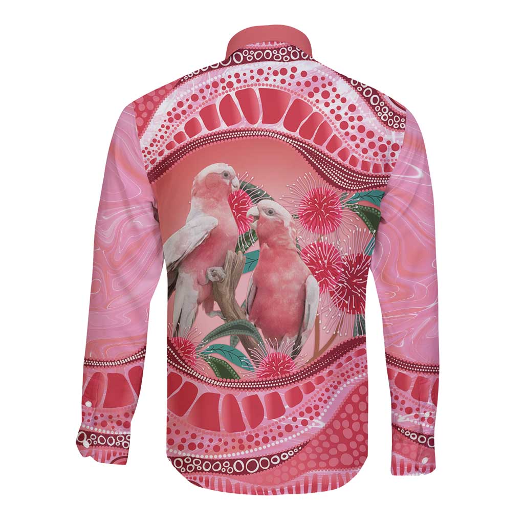 Indigenous Pink Galah Australia Long Sleeve Button Shirt Australian Hakea Aboriginal Art Proud