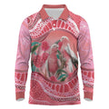 Indigenous Pink Galah Australia Long Sleeve Polo Shirt Australian Hakea Aboriginal Art Proud