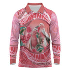 Indigenous Pink Galah Australia Long Sleeve Polo Shirt Australian Hakea Aboriginal Art Proud