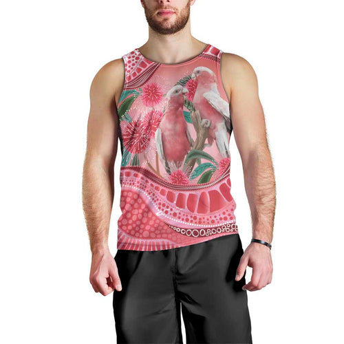 Indigenous Pink Galah Australia Men Tank Top Australian Hakea Aboriginal Art Proud