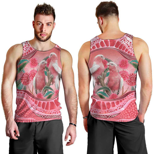 Indigenous Pink Galah Australia Men Tank Top Australian Hakea Aboriginal Art Proud