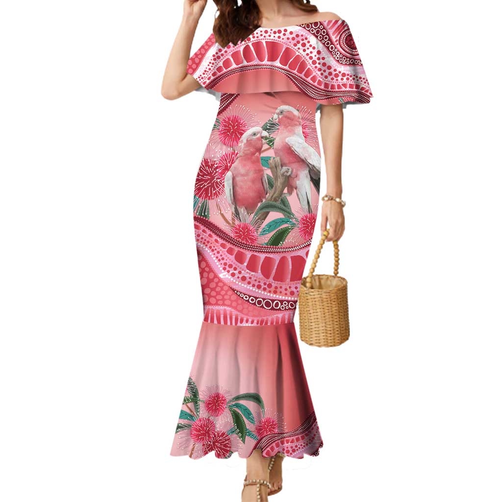 Indigenous Pink Galah Australia Mermaid Dress Australian Hakea Aboriginal Art Proud