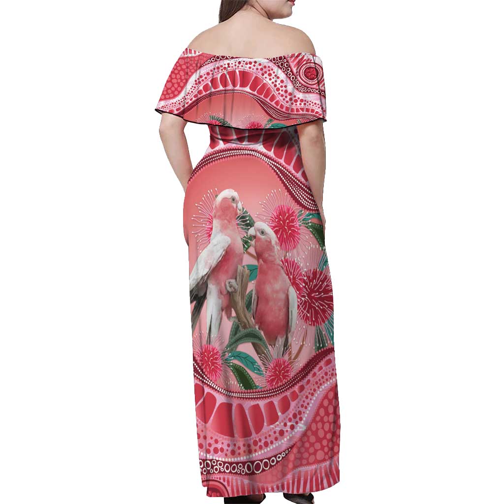 Indigenous Pink Galah Australia Off Shoulder Maxi Dress Australian Hakea Aboriginal Art Proud