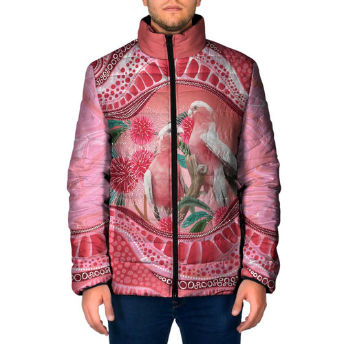 Indigenous Pink Galah Australia Padded Jacket Australian Hakea Aboriginal Art Proud