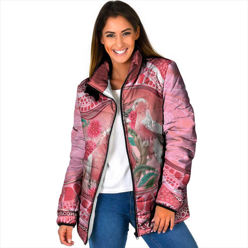 Indigenous Pink Galah Australia Padded Jacket Australian Hakea Aboriginal Art Proud