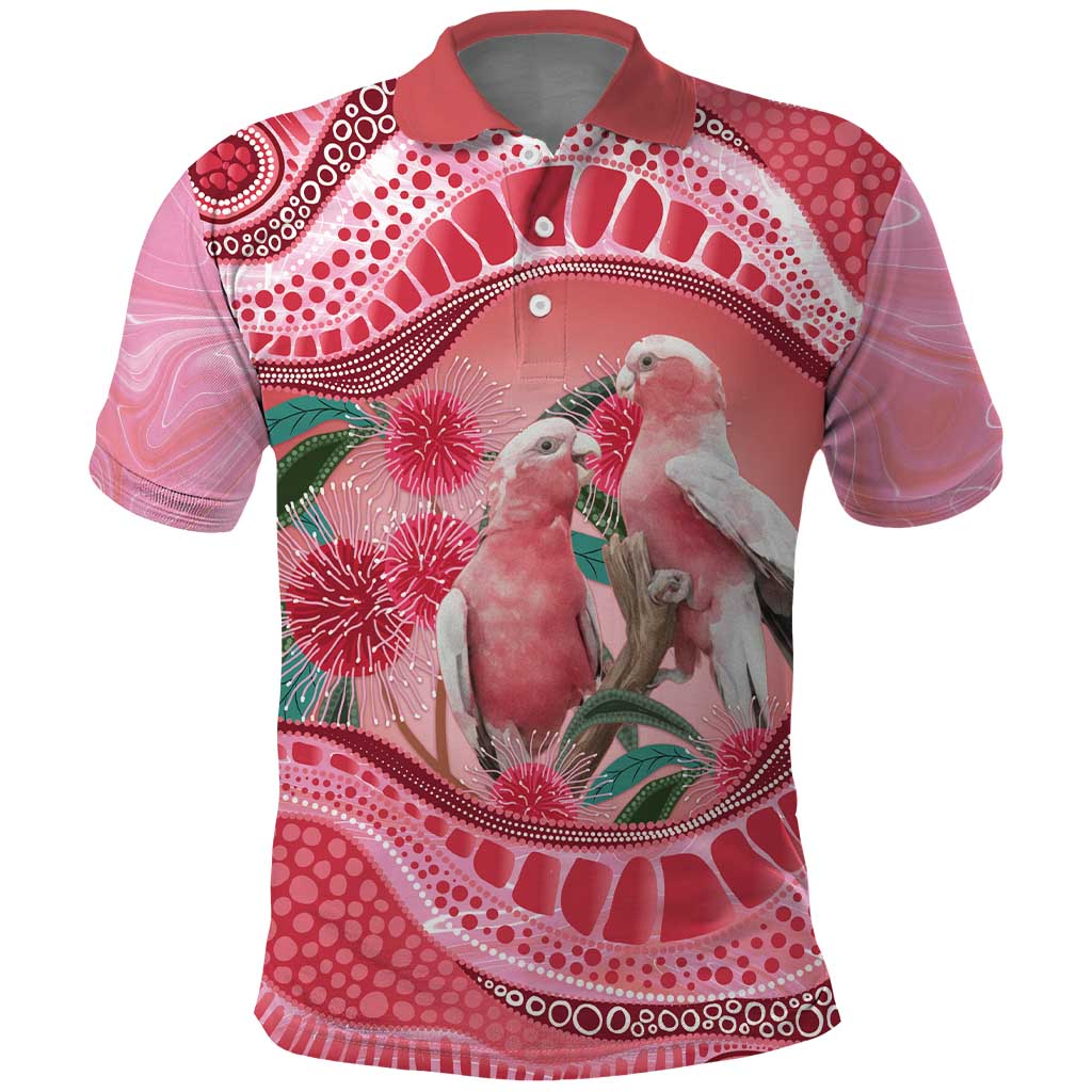 Indigenous Pink Galah Australia Polo Shirt Australian Hakea Aboriginal Art Proud