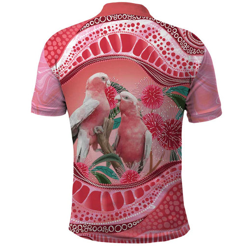 Indigenous Pink Galah Australia Polo Shirt Australian Hakea Aboriginal Art Proud