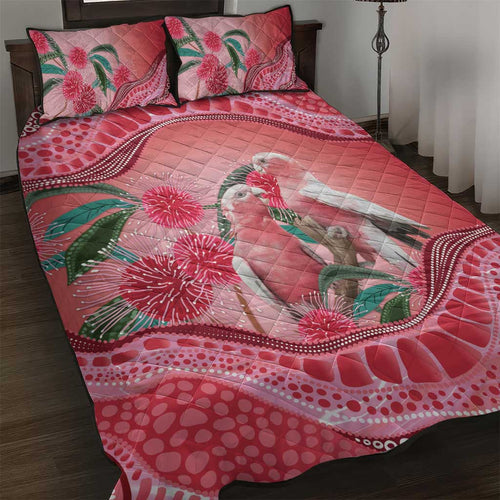 Indigenous Pink Galah Australia Quilt Bed Set Australian Hakea Aboriginal Art Proud