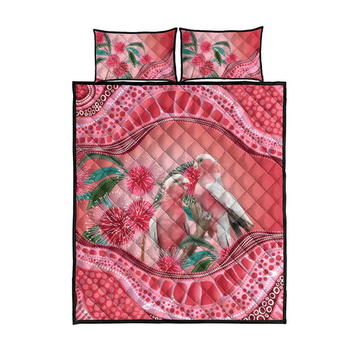 Indigenous Pink Galah Australia Quilt Bed Set Australian Hakea Aboriginal Art Proud