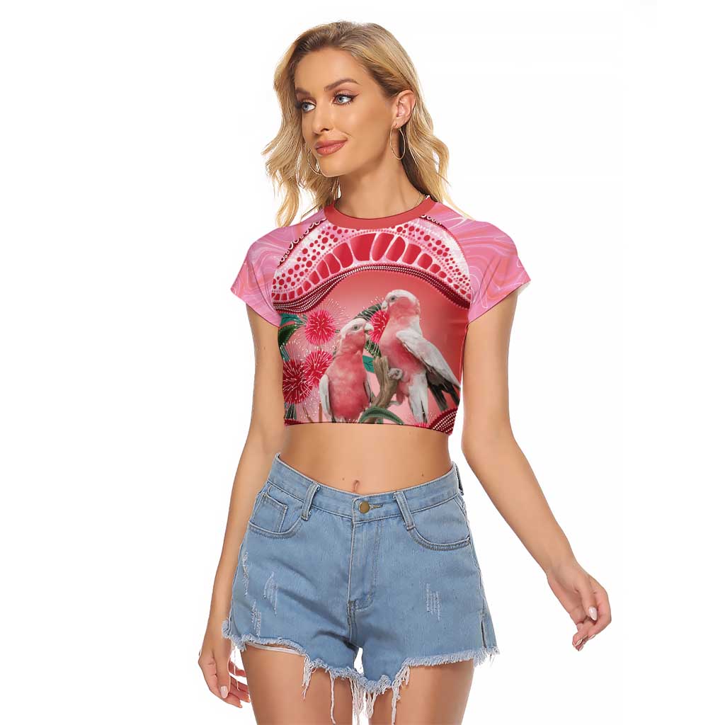 Indigenous Pink Galah Australia Raglan Cropped T Shirt Australian Hakea Aboriginal Art Proud