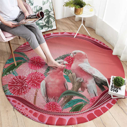 Indigenous Pink Galah Australia Round Carpet Australian Hakea Aboriginal Art Proud