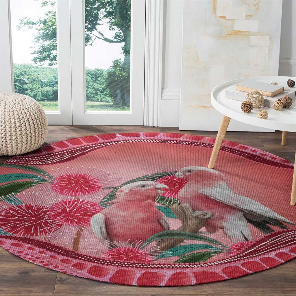 Indigenous Pink Galah Australia Round Carpet Australian Hakea Aboriginal Art Proud