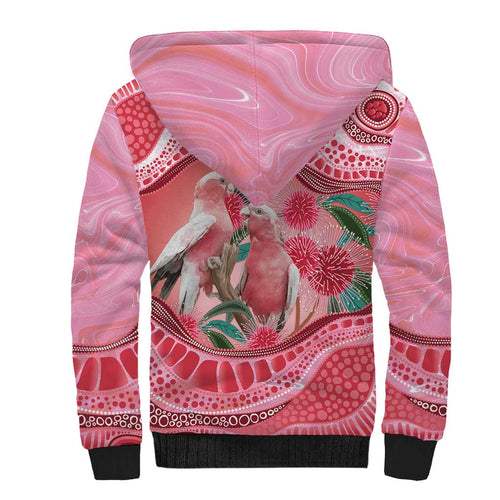 Indigenous Pink Galah Australia Sherpa Hoodie Australian Hakea Aboriginal Art Proud