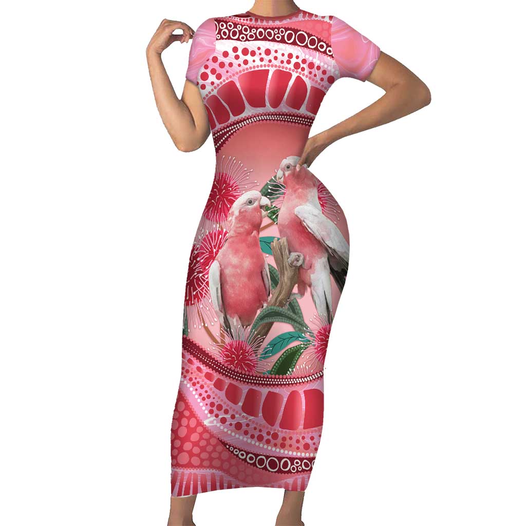 Indigenous Pink Galah Australia Short Sleeve Bodycon Dress Australian Hakea Aboriginal Art Proud
