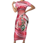 Indigenous Pink Galah Australia Short Sleeve Bodycon Dress Australian Hakea Aboriginal Art Proud