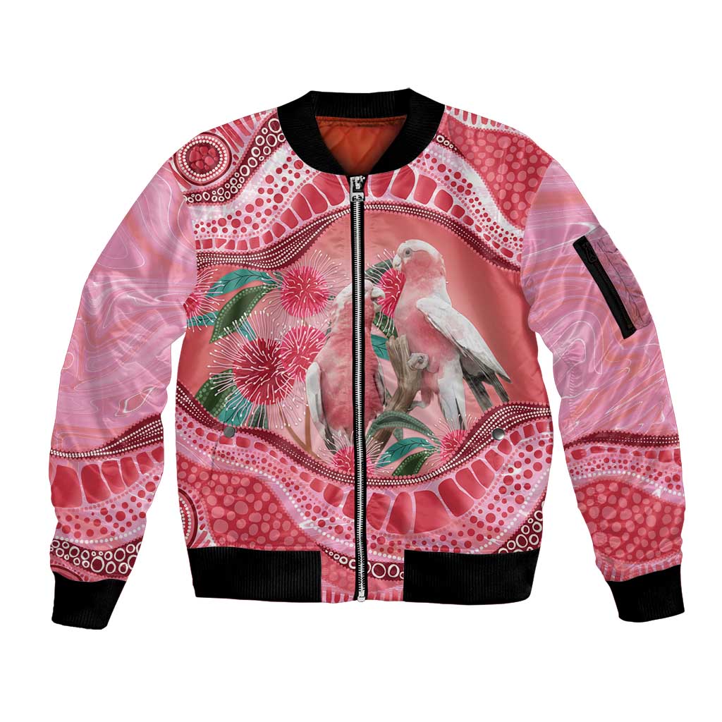 Indigenous Pink Galah Australia Sleeve Zip Bomber Jacket Australian Hakea Aboriginal Art Proud