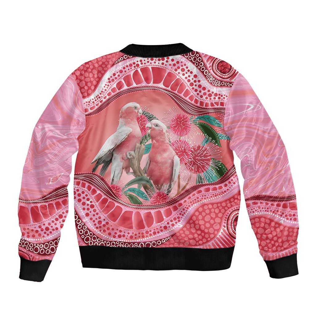 Indigenous Pink Galah Australia Sleeve Zip Bomber Jacket Australian Hakea Aboriginal Art Proud