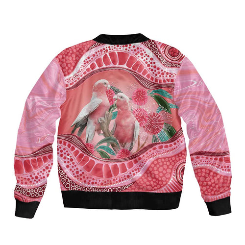 Indigenous Pink Galah Australia Sleeve Zip Bomber Jacket Australian Hakea Aboriginal Art Proud