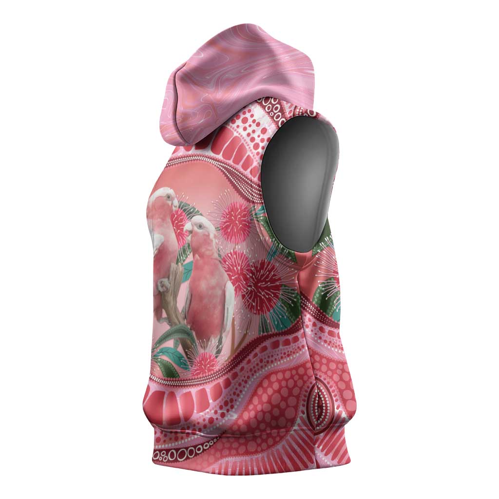 Indigenous Pink Galah Australia Sleeveless Hoodie Australian Hakea Aboriginal Art Proud