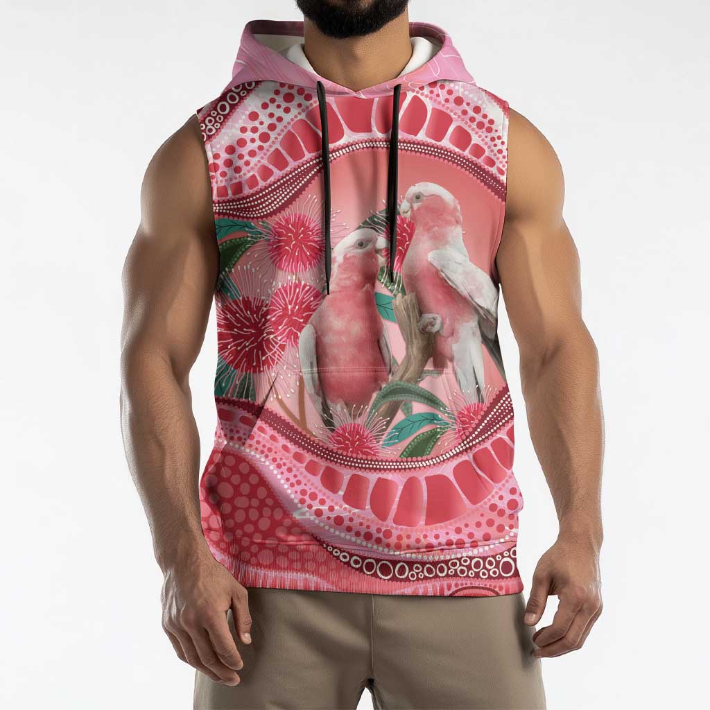 Indigenous Pink Galah Australia Sleeveless Hoodie Australian Hakea Aboriginal Art Proud