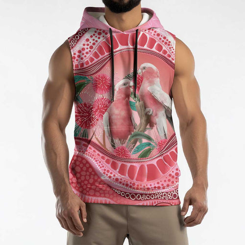 Indigenous Pink Galah Australia Sleeveless Hoodie Australian Hakea Aboriginal Art Proud