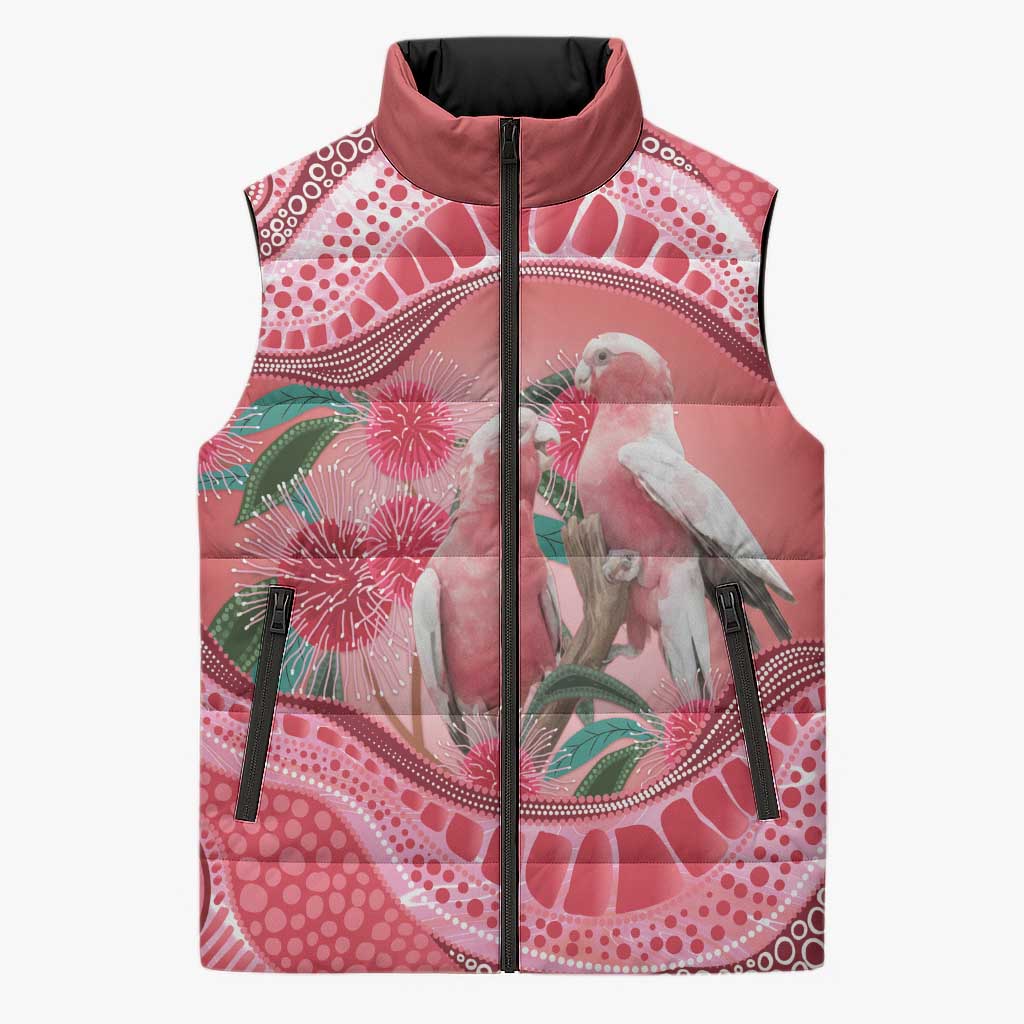 Indigenous Pink Galah Australia Sleeveless Puffer Jacket Australian Hakea Aboriginal Art Proud